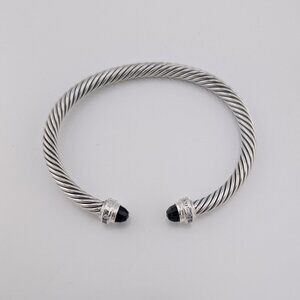David Yurman Sterling Silver Cable Classic Bracelet with Black Onyx & Diamonds